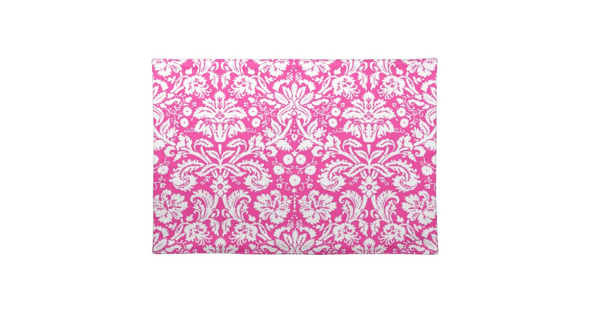 Hot pink damask pattern placemat Zazzle.co.uk