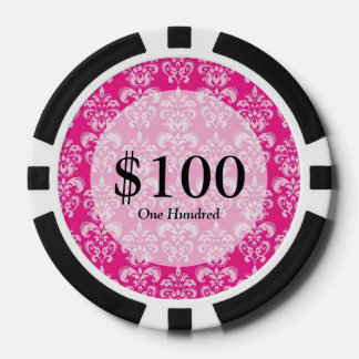 Hot pink damask pattern poker chips