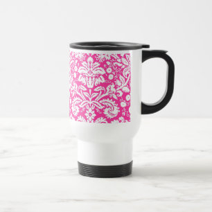 Hot pink damask pattern travel mug