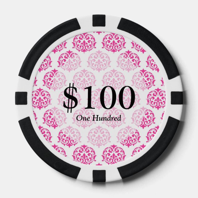 Hot pink damask poker chips (Front)