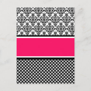 hot pink damask postcard