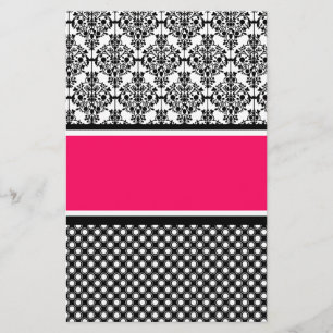 hot pink damask stationery