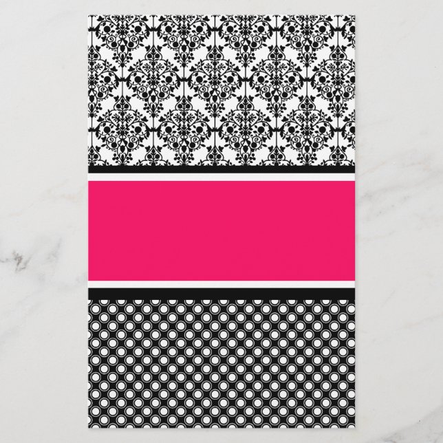 hot pink damask stationery (Front)