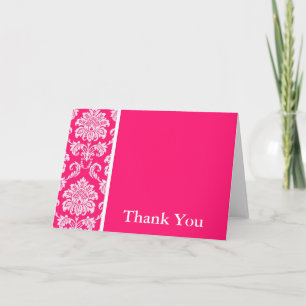 Hot Pink Damask Thank You Card