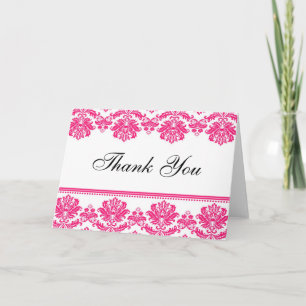 Hot Pink Damask Thank You Cards