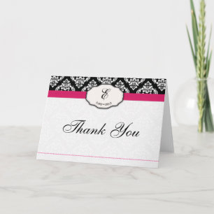 Hot Pink Damask Thank You Cards