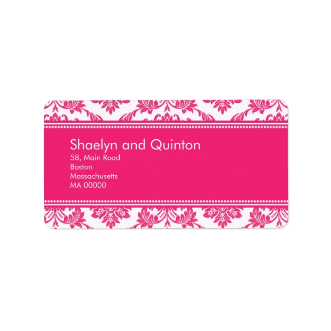 Hot Pink Damask Wedding Address Labels (Front)