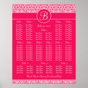 Hot Pink Damask Wedding Reception Seating Chart