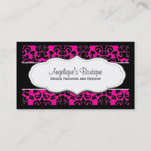 Hot Pink Damask with black frame Business Card