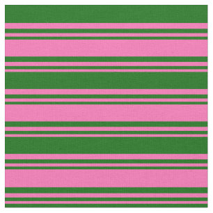Hot Pink & Dark Green Coloured Stripes Fabric