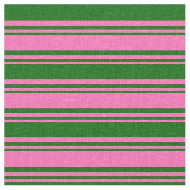 Hot Pink & Dark Green Coloured Stripes Fabric (Close Up)