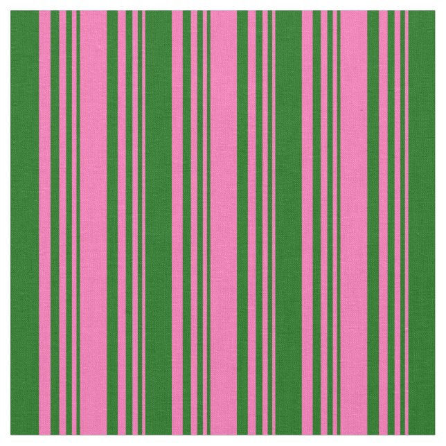 Hot Pink & Dark Green Lined/Striped Pattern Fabric (Close Up)