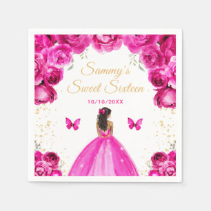 Hot Pink Dark Skin Princess Sweet Sixteen Napkin