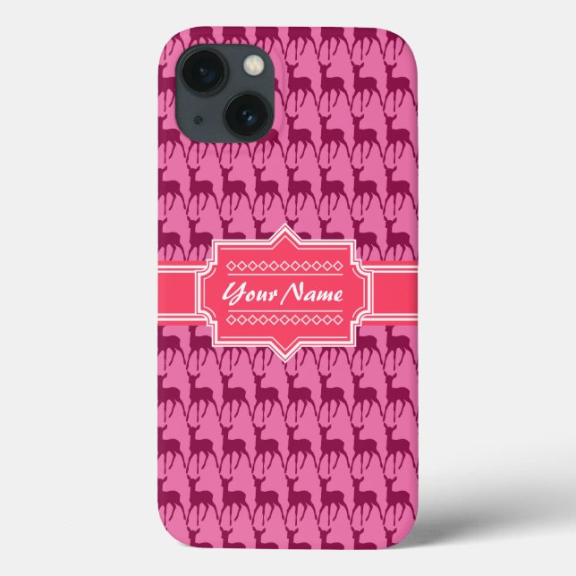 Hot Pink Deer, Personalised Name Case-Mate iPhone Case (Back)