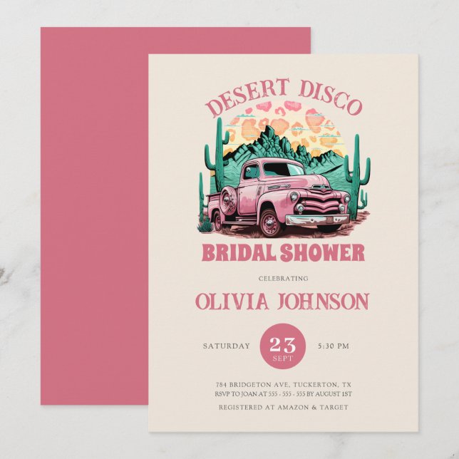 Hot Pink Desert Disco Bridal Shower Invitation (Front/Back)