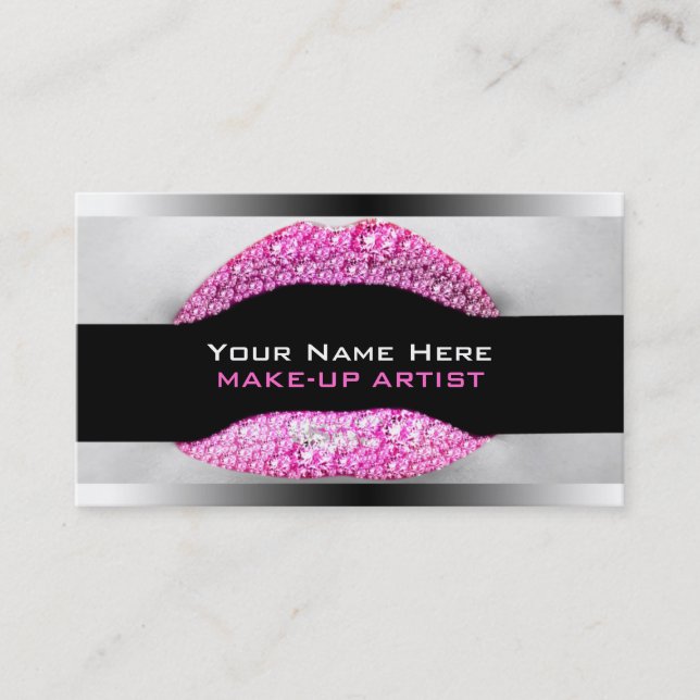 Hot Pink Diamond Bling Make-Up Artist Biz Card (Front)