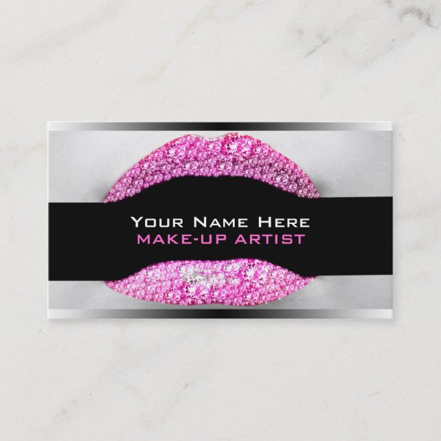 Hot Pink Diamond Bling MakeUp Artist Biz Cards (Front)