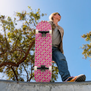 Hot Pink Diamond Flower Sparkle Skateboard
