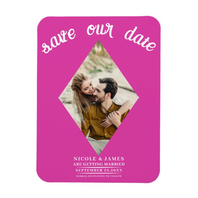 Hot Pink Diamond Photo Wedding Save the Date Magnet (Vertical)