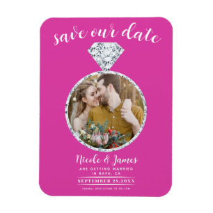 Hot Pink Diamond Ring Bling Photo Save the Date Magnet