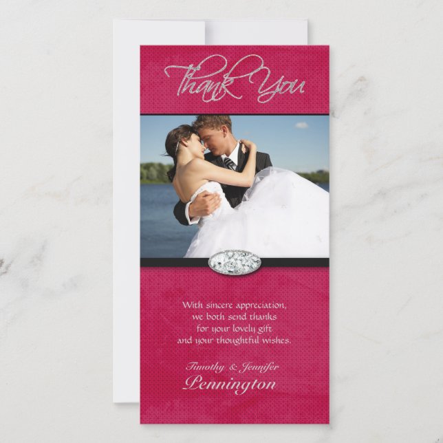 Hot pink diamond wedding thank you photocard (Front)