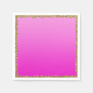 Hot Pink Dipped Gold Glitter Glam Sparkle Party Napkin