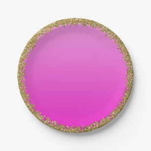 Hot Pink Dipped Gold Glitter Glam Sparkle Party Paper Plate