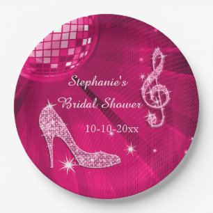 Hot Pink Disco Ball and Heels Bridal Shower Paper Plate