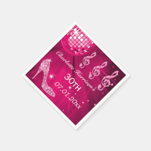 Hot Pink Disco Ball and Sparkle Heels 30th Napkin