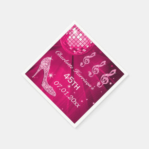 Hot Pink Disco Ball and Sparkle Heels 45th Napkin