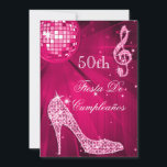 Hot Pink Disco Ball Sparkle Heels 50th Birthday  Invitation<br><div class="desc">Hot pink birthday invites. Womens' personalised, elegant custom 50th birthday party celebration invitations with glitz and glamour. Woman's beautiful hot pink and white double sided invites fiftieth / fifty years old / 50 year old birthday invites with a funky retro disco mirror ball, glamourous printed image rhinestones, glitter, sequins, diamonds...</div>