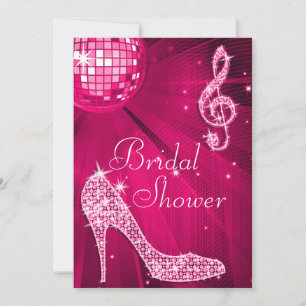 Hot Pink Disco Ball & Sparkle Heels Bridal Shower Invitation