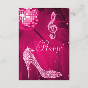 Hot Pink Disco Ball Sparkle Heels RSVP Card