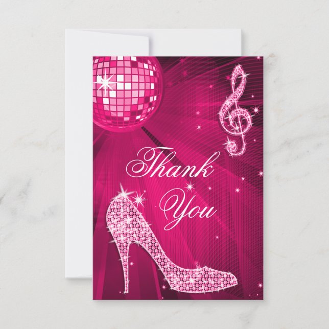 Hot Pink Disco Ball Sparkle Heels Thank You (Front)