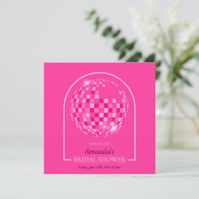 Hot Pink Disco Boogie Bridal Shower Invitation (Standing Front)