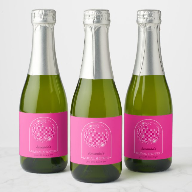 Hot Pink Disco Boogie Bridal Shower Sparkling Wine Label (Bottles)