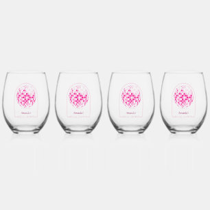 Hot Pink Disco Boogie Bridal Shower Stemless Wine Glass