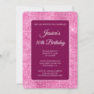 Hot Pink Disco Glitter 30th Birthday Invitation