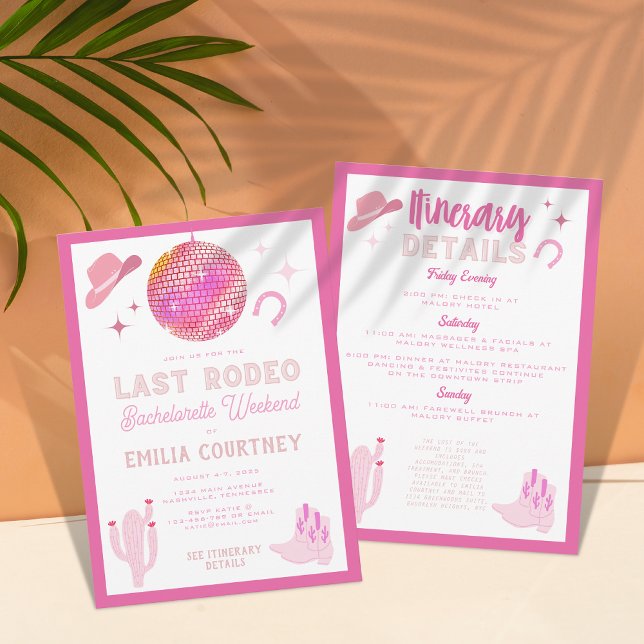  Hot Pink Disco Last Rodeo Bachelorette Weekend Invitation (Creator Uploaded)