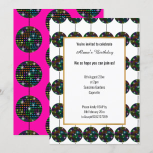 HOT PINK DISCO PARTY THEME GOLD ALL OCCASION INVITATION