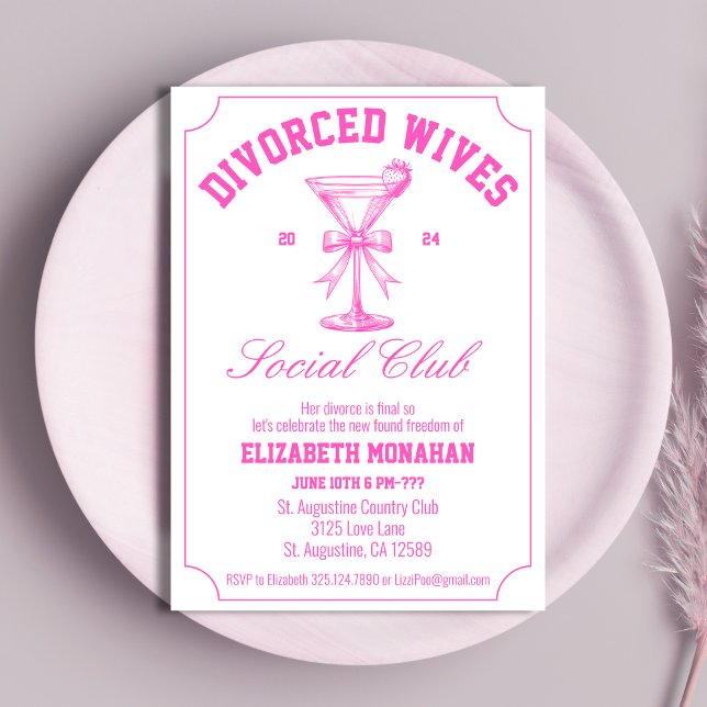 Hot Pink Divorced Wives Social Club Divorce Party Invitation (Creator Uploaded)