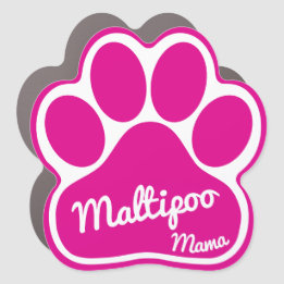 Hot Pink Dog Paw Print Car Magnet - White Script