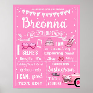 Hot Pink doll birthday party milestone sign 1078