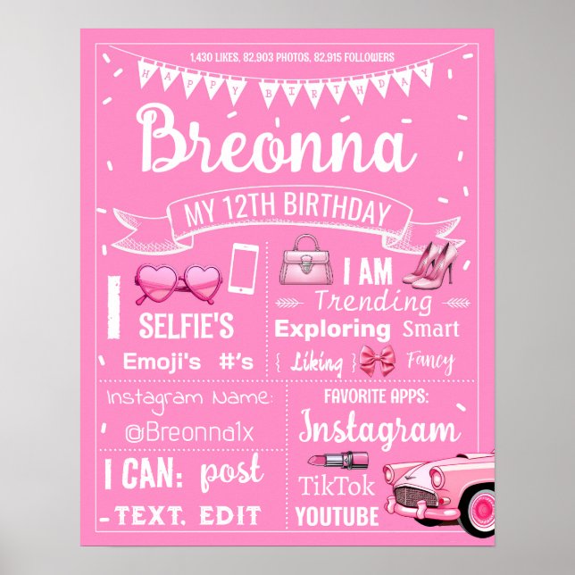 Hot Pink doll birthday party milestone sign 1078 (Front)