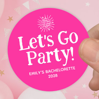 Hot Pink Doodle Disco Ball Bachelorette Party Classic Round Sticker
