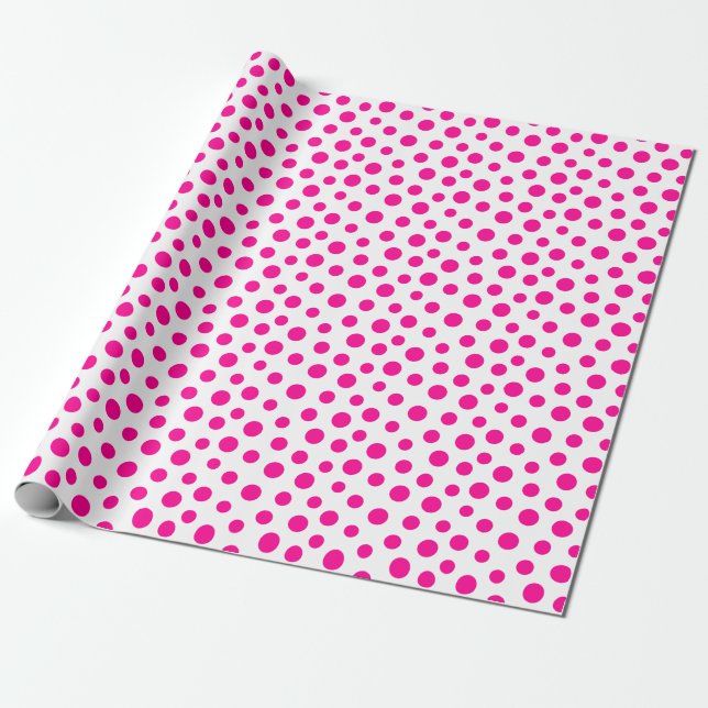 Hot Pink Dots on White Wrapping Paper (Unrolled)
