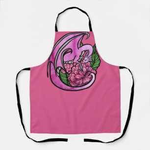 Hot Pink Dragon Floral Flowers Geek Girl Apron
