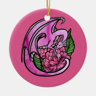 Hot Pink Dragon Floral Flowers Geek Girl Ceramic Tree Decoration