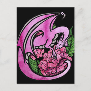 Hot Pink Dragon Floral Flowers Geek Girl           Postcard