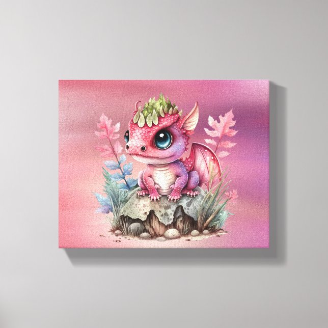 Hot Pink Dragon Girl Baby Shower Custom Gift Canvas Print (Front)